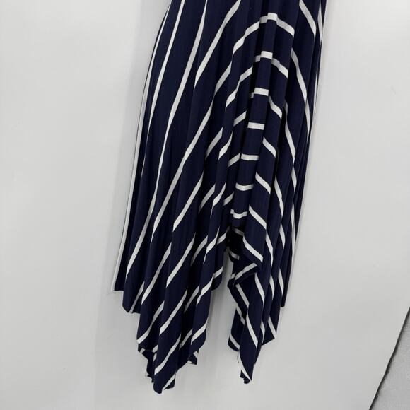 Elan Beach String Halter Dress medium Navy Blue Striped Asymmetrical Hem Midi - Picture 9 of 11